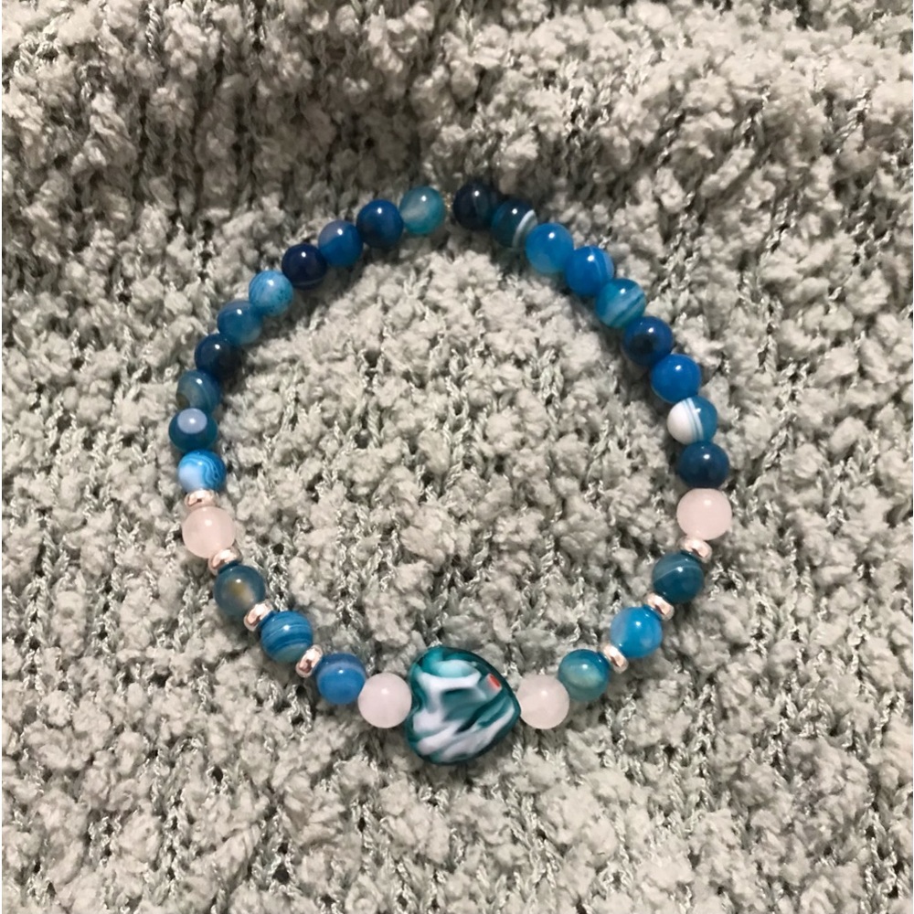 Gemstone Bracelet Blue Agate White Jade
